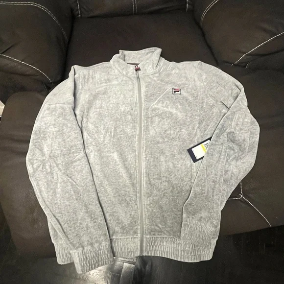***NEW Fila Heather Grey VELOUR Track Jacket with logo and weighted zipper (M) - Picture 2 of 16